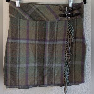 Lauren Ralph Lauren Wool Blend Mini Skirt Size 8 Tartan Plaid Faux Wrap Side Zip